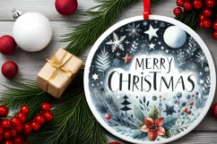 Winter Scene Round Ornament Sublimation PNG Product Image 2