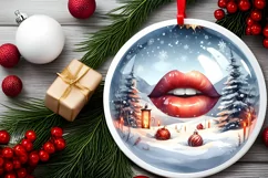 Winter Scene Sexy Lips Round Ornament Sublimation PNG Product Image 2