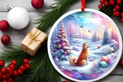 Winter Scene with Cow and Dog Round Ornament Sublimation PNG Product Image 2