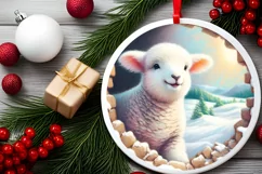 Snow Made Wall Lamb Smiling Round Ornament Sublimation PNG Product Image 2