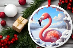 Round Snow Wall Flamingo Sublimation PNG Product Image 1