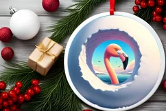 Snow Made Wall Flamingo Smiling Round Ornament Sublimation Product Image 2