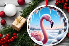 Snow Made Wall Flamingo Smiling Round Ornament Sublimation Product Image 2