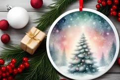 Pastel Christmas Tree Round Ornament Sublimation PNG Product Image 2