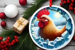 Icy Wall Chicken Smiling Round Ornament Sublimation PNG Product Image 1