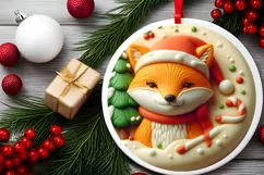 Winter Fox Round Ornament Sublimation PNG Product Image 2