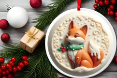 Winter Fox Round Ornament Sublimation PNG Product Image 2