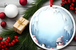 Winter Scene with Penguins Round Ornament Sublimation PNG Product Image 2
