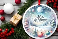Colorful Winter Scene Merry Christmas Round Ornament Product Image 2