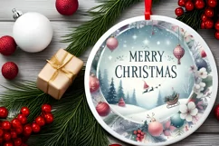 Colorful Winter Scene Merry Christmas Round Ornament Product Image 2