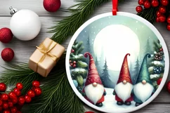 Colorful Watercolor Gnomes Round Ornament Product Image 2