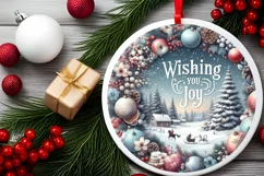 Winter Scene with Wishing You Joy Round Ornament Sublimation Product Image 2