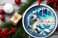 Winter Scene with Seal Ornament PNG Product Image 1