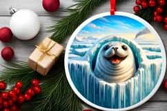 Melting Ice Wall Seal Smiling Round Ornament Sublimation PNG Product Image 2