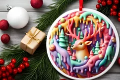 Round Christmas Ornament with Deer Melting Edges PNG Product Image 1