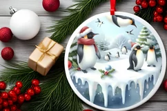 3D Round Penguins Watercolor Sublimation PNG Product Image 2
