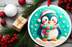 Christmas Penguin Round Ornament Sublimation PNG Product Image 2