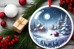 Winter Scene with Town Round Ornament Sublimation PNG Product Image 2