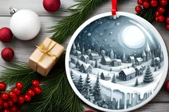 Winter Scene with Town Round Ornament Sublimation PNG Product Image 2