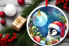 Christmas Penguin Round Ornament Sublimation PNG Product Image 2