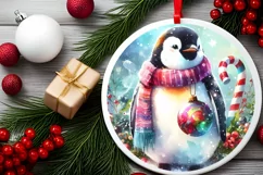 Christmas Penguin Round Ornament Sublimation PNG Product Image 2