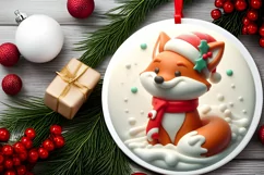 3D Christmas Fox Round Ornament Sublimation PNG Product Image 2
