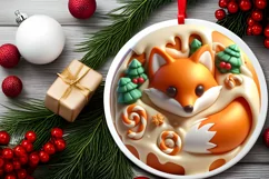 3D Christmas Fox Round Ornament Sublimation PNG Product Image 2