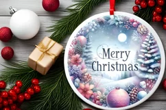 Colorful Winter Scene Merry Christmas Round Ornament Product Image 2