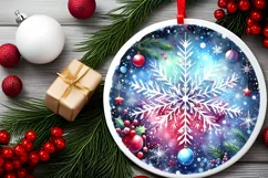 Snowflake Round Ornament Sublimation PNG Product Image 2