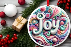 JOY Type Treatment Round Ornament Sublimation PNG Product Image 2