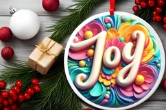 Joy 3D Joy Round Ornament Sublimation PNG Product Image 2