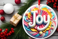 Joy 3D Joy Round Ornament Sublimation PNG Product Image 2