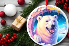 Snow Made Wall Polar Bear Smiling Round Ornament Sublimation Product Image 2