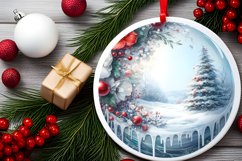 Winter Scene with Flowers Round Ornament Sublimation PNG Product Image 2