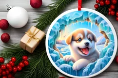 Icy Wall with Smiling Puppy Round Ornament Sublimation PNG Product Image 1
