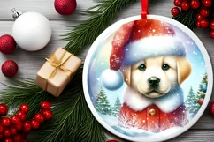 3D Winter Scene Puppy Portrait Round Ornament Sublimation Product Image 1