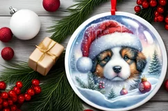 Winter Scene Puppy Portrait Digital Painting with Santa Hat Product Image 1