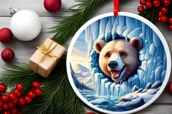 Icy Wall with Smiling Bear Round Ornament Sublimation PNG Product Image 2
