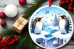 Penguins Watercolor Winter Scene PNG Product Image 2