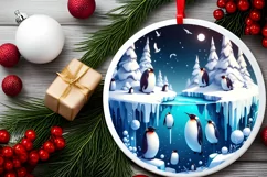 Penguins Watercolor Winter Scene PNG Product Image 2