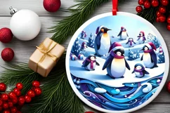 Penguins Watercolor Winter Scene PNG Product Image 2