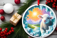 Melting Ice Wall with Smiling Lamb Round Ornament Product Image 2