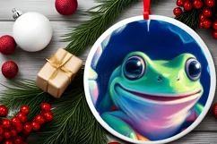 Icy Wall with Smiling Frog Round Ornament Sublimation PNG Product Image 1