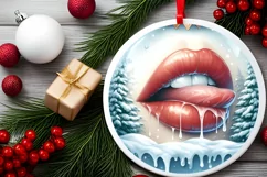 Winter Scene Sexy Lips Round Ornament Sublimation PNG Product Image 2