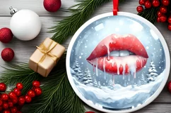 Winter Scene Sexy Lips Round Ornament Sublimation PNG Product Image 2