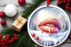 Winter Scene Sexy Lips Round Ornament Sublimation PNG Product Image 2