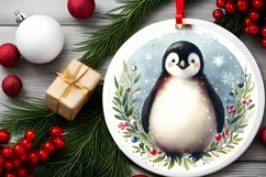 Watercolor Christmas Penguin Portrait Product Image 2