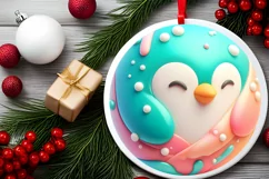 Christmas Penguin with Depth Round Ornament Sublimation PNG Product Image 2