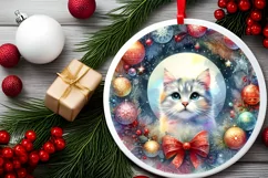 Colorful Cat Christmas Ornament Sublimation PNG Product Image 2