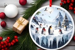 Santa Penguins Winter 3D Round Ornament PNG Product Image 2